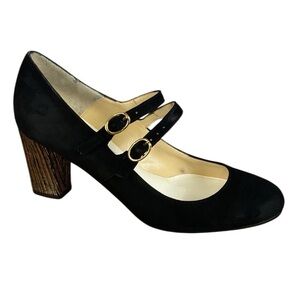 Ron White Italian Black Suede Leather Round Toe Pumps Gold Heel Size 7